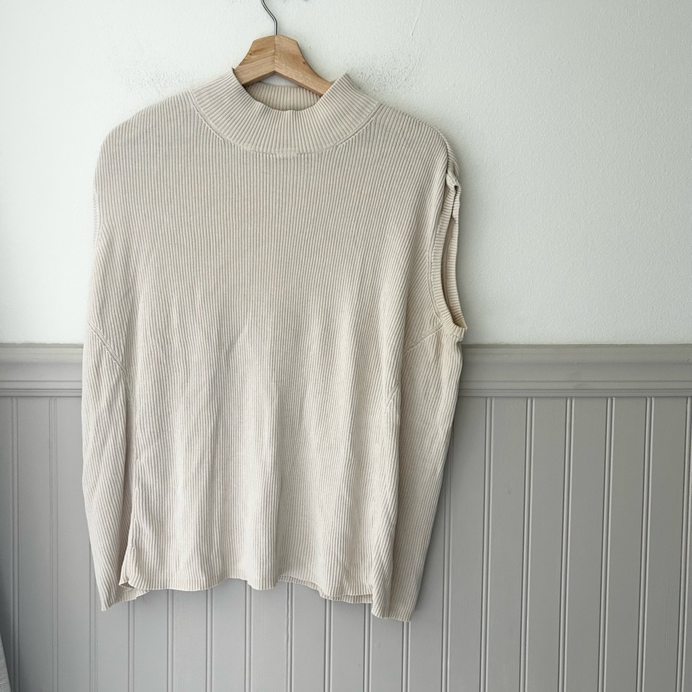 Silk & Cotton Coldwater Creek 1X Plus Size Ribbed Knit Top in Cream